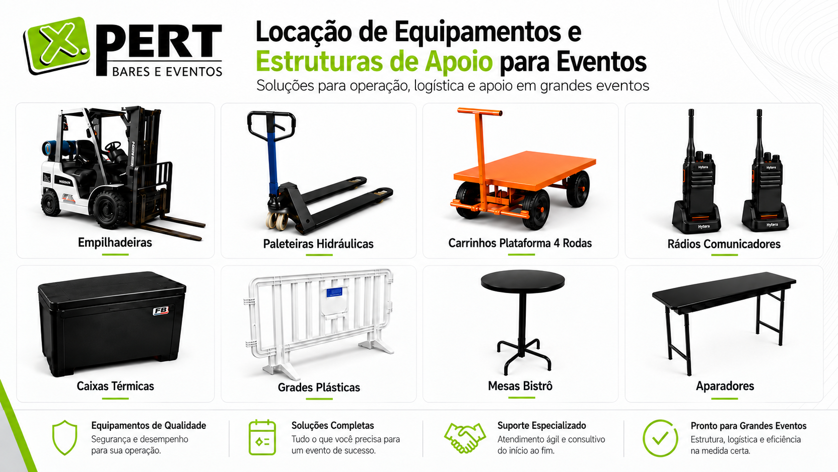 Folder Xpert Bares e Eventos — locação de equipamentos e estruturas de apoio para eventos